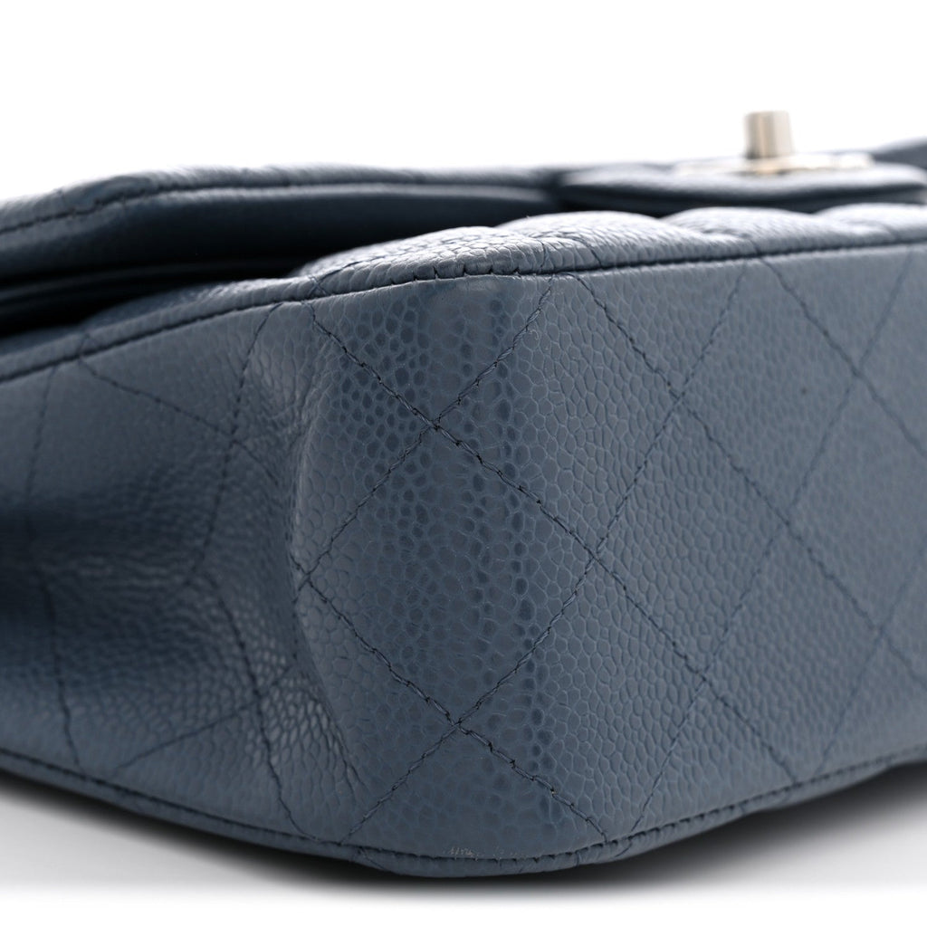 Caviar Quilted Medium Double Flap Blue wholesalehk.shop