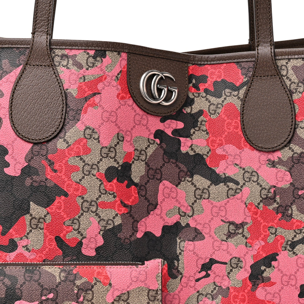 GG Supreme Monogram Camouflage Tote Pink Red wholesalehk.shop