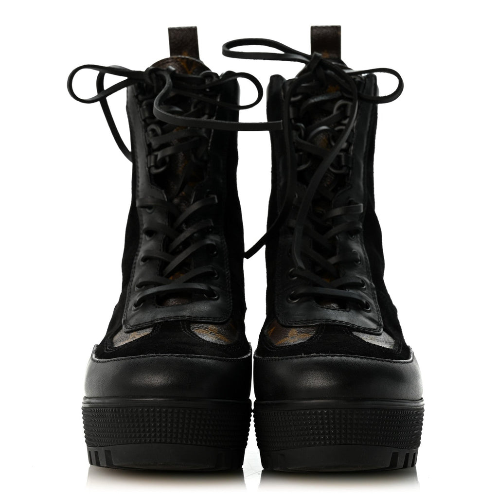 Suede Calfskin Monogram Laureate Platform Desert Boots 36.5 Black £¨ Direct shipment via from wholesalehk.shop