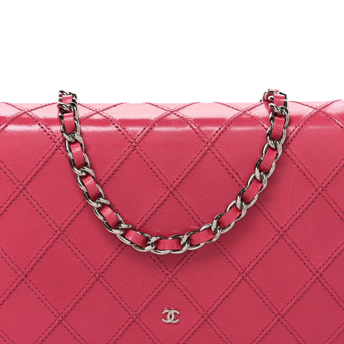 Lambskin Diamond Stitched Wallet On Chain WOC Pink wholesalehk.shop