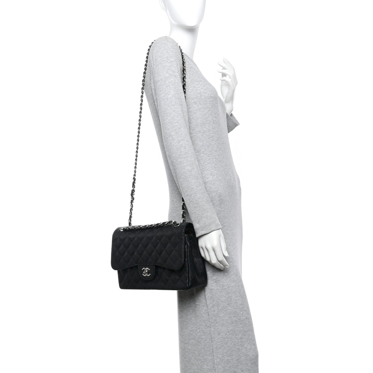 Caviar Quilted Jumbo Double Flap Black wholesalehk.shop