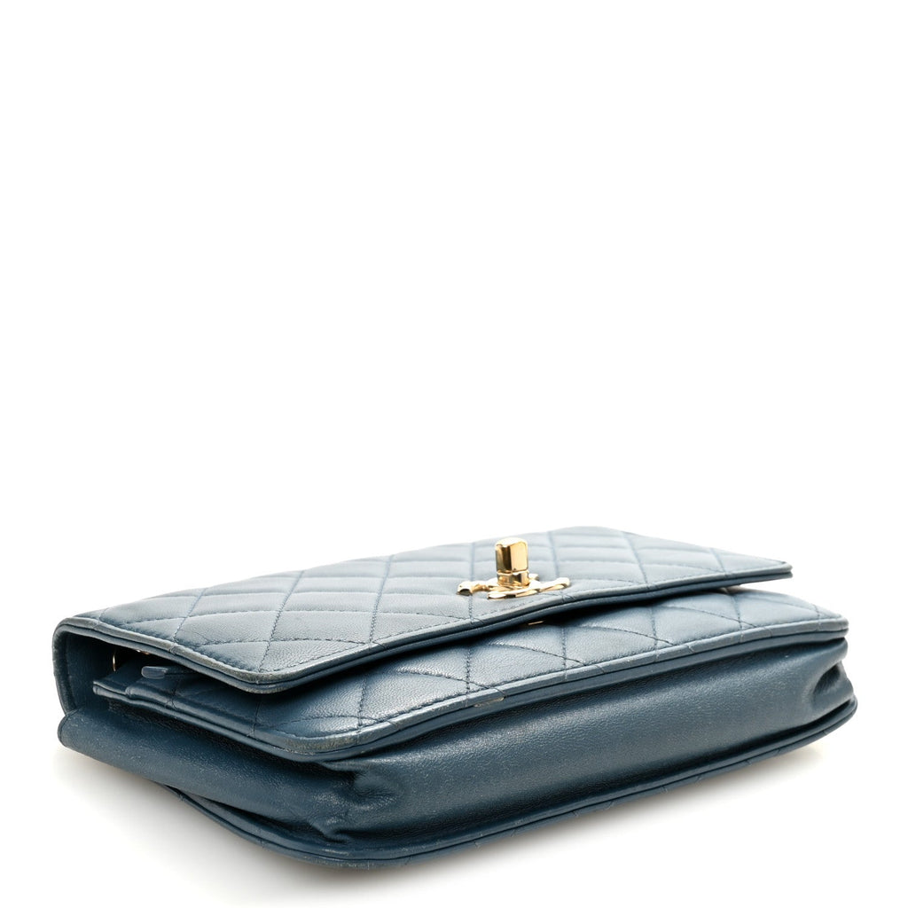 Lambskin Quilted Trendy CC Wallet On Chain WOC Blue wholesalehk.shop