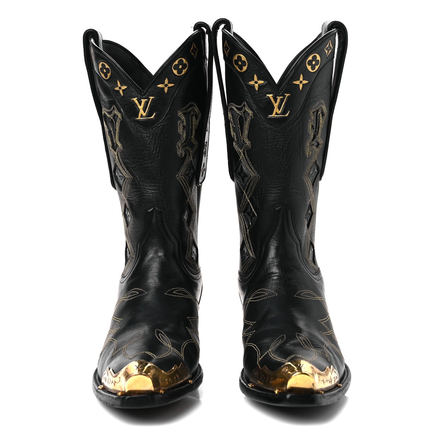 Calfskin LV Texan Mens Rider Boots 7.5 Black Gold £¨ Direct shipment via from wholesalehk.shop