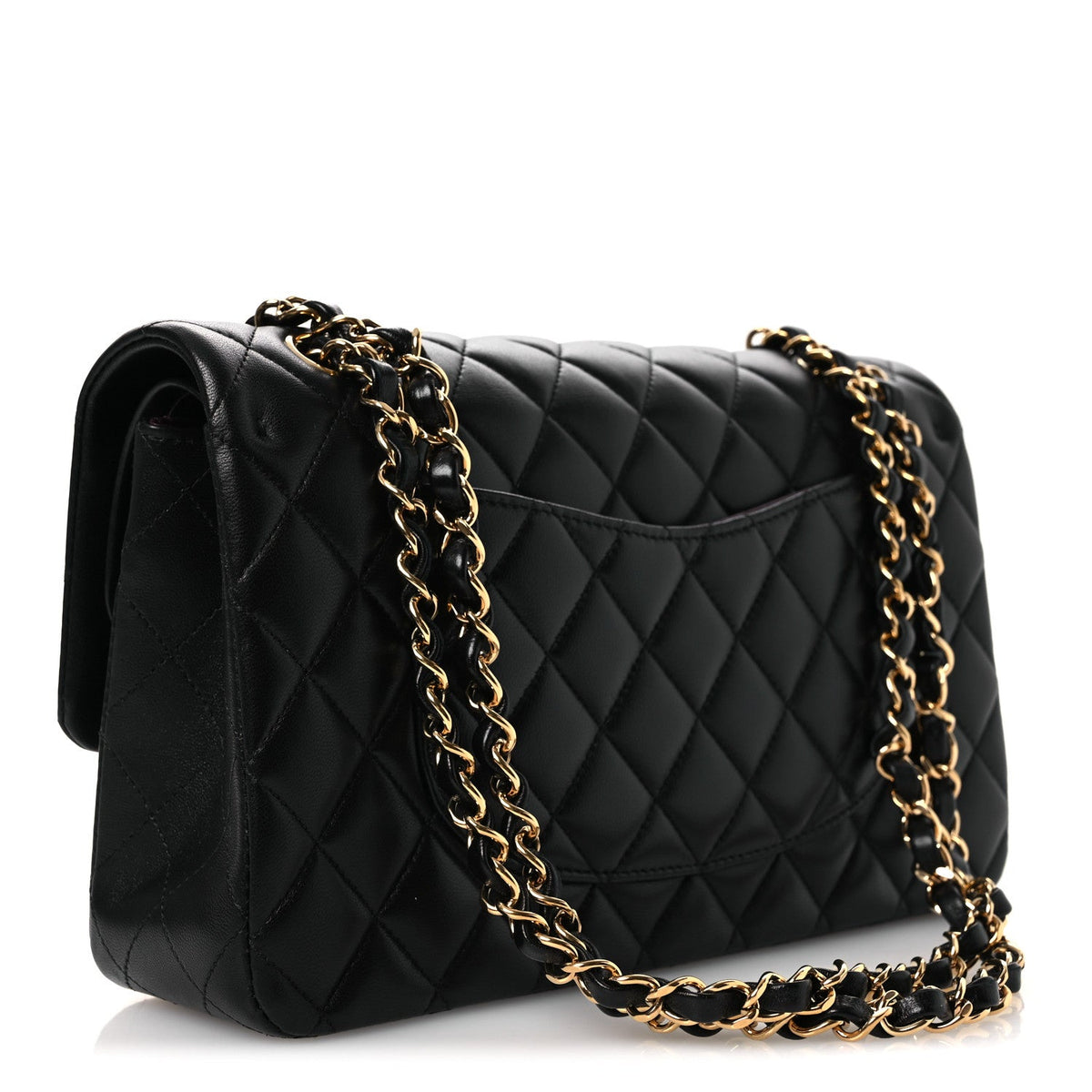 Lambskin Quilted Medium Double Flap Black wholesalehk.shop