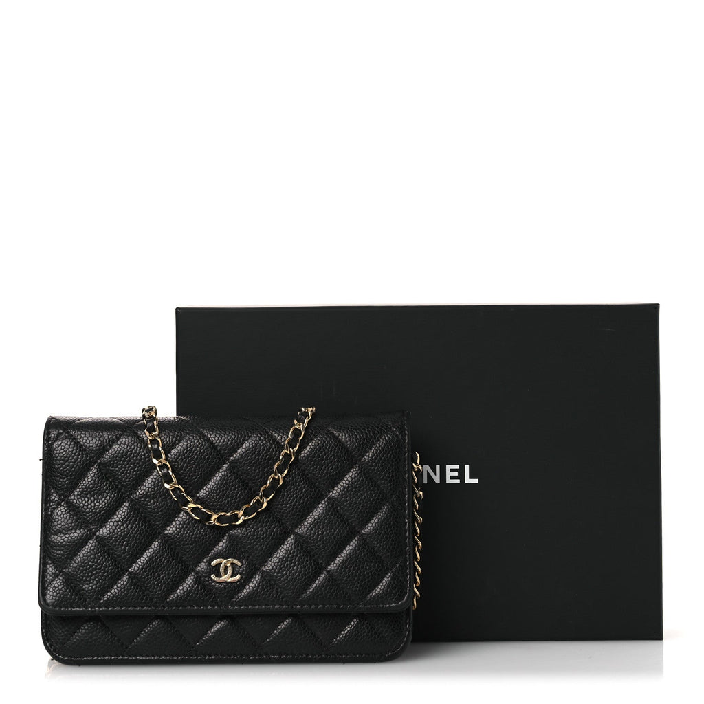 Caviar Quilted Wallet on Chain WOC Black wholesalehk.shop