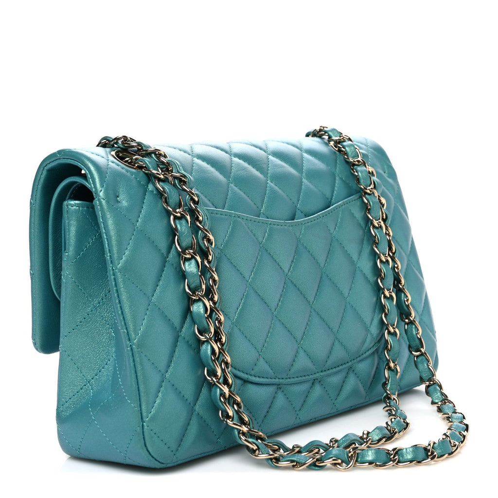 Iridescent Caviar Quilted Medium Double Flap Green wholesalehk.shop