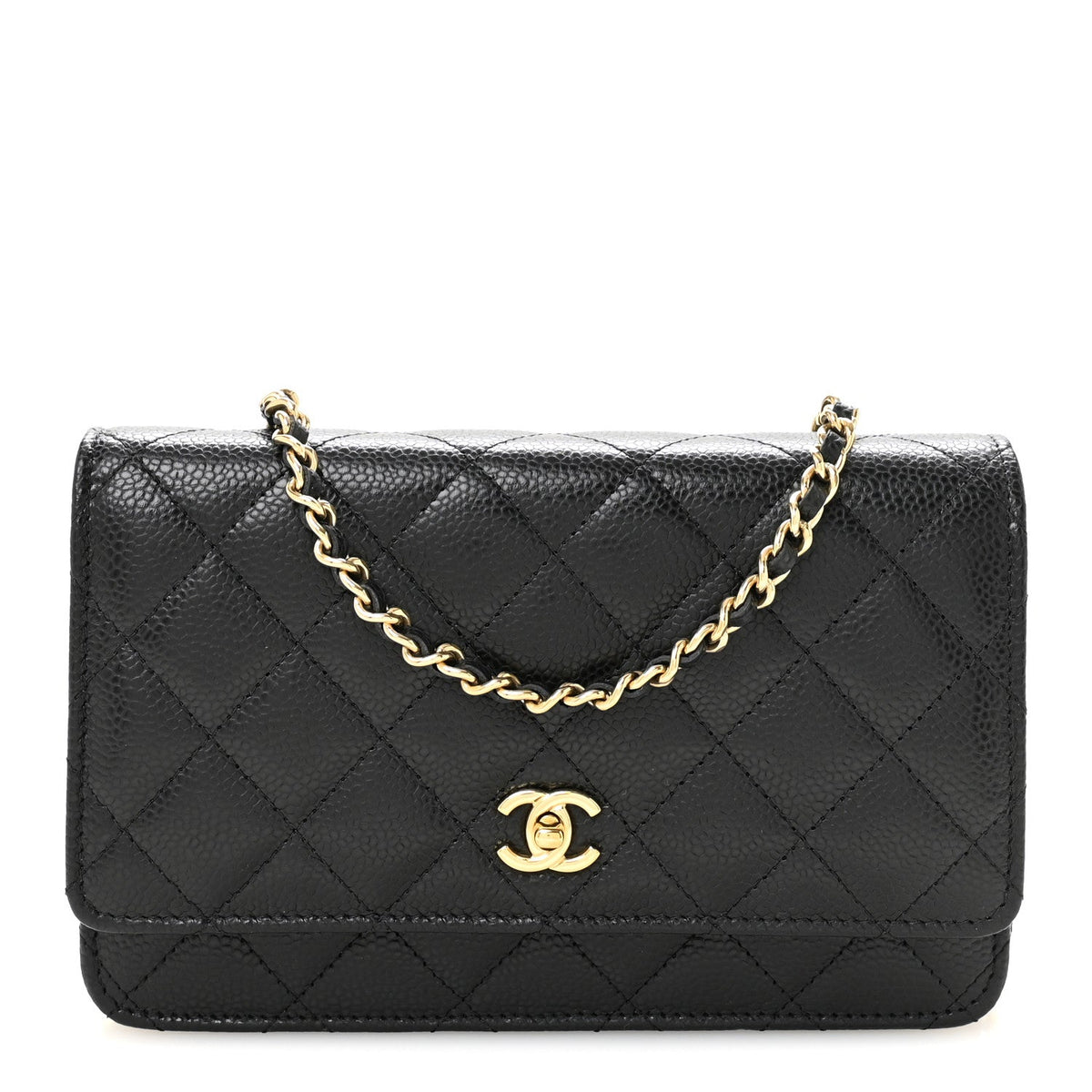 Caviar Quilted CC Turnlock Wallet On Chain WOC Black wholesalehk.shop