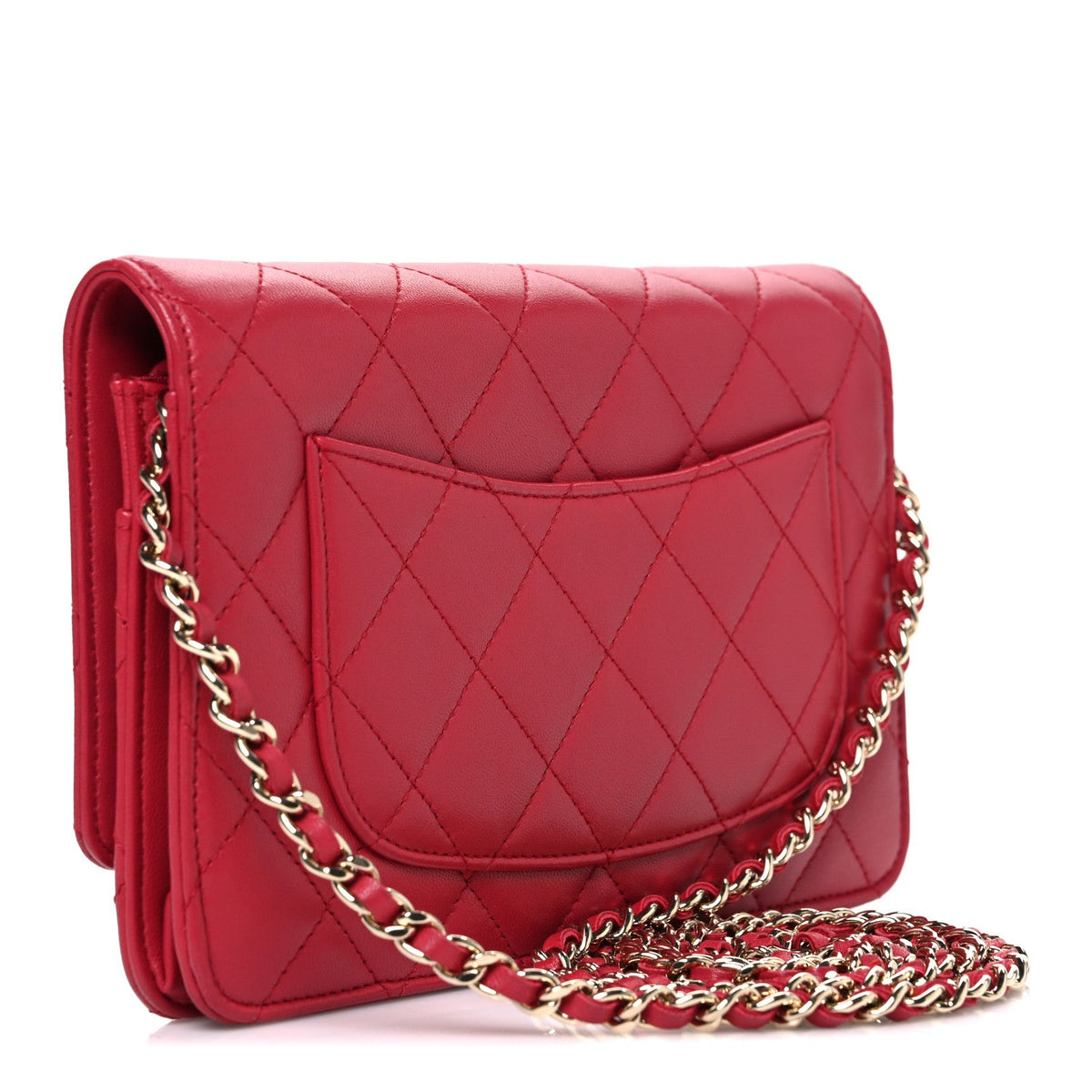 Lambskin Quilted Wallet On Chain WOC Dark Pink wholesalehk.shop