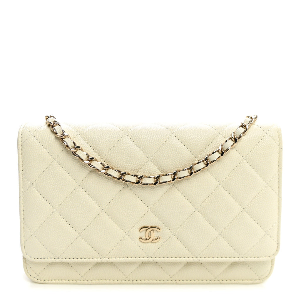 Caviar Quilted Wallet on Chain WOC White wholesalehk.shop