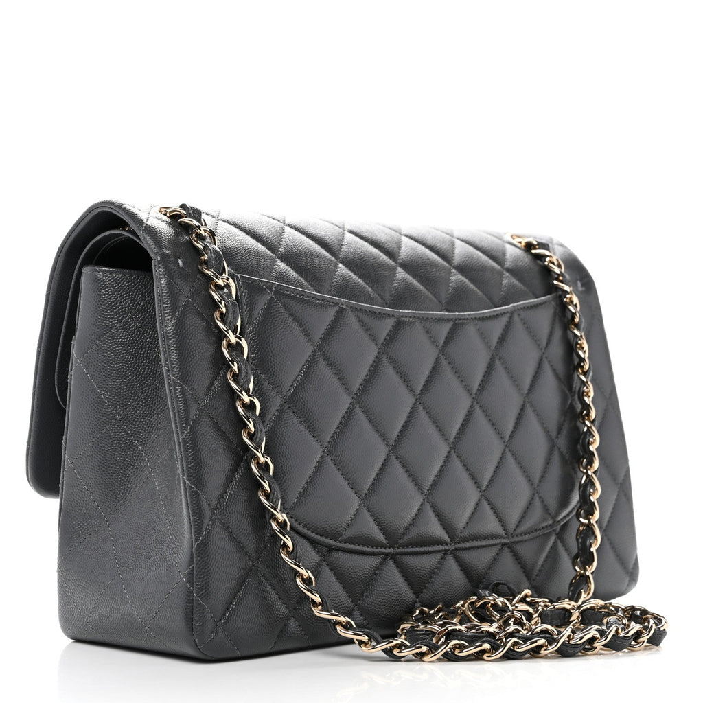 Caviar Quilted Jumbo Double Flap Dark Grey wholesalehk.shop