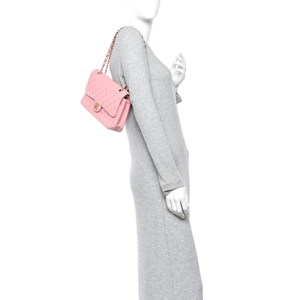 Caviar Quilted Medium Double Flap Light Pink wholesalehk.shop