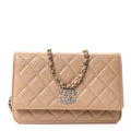 Caviar Quilted Crystal CC Wallet On Chain WOC Beige wholesalehk.shop