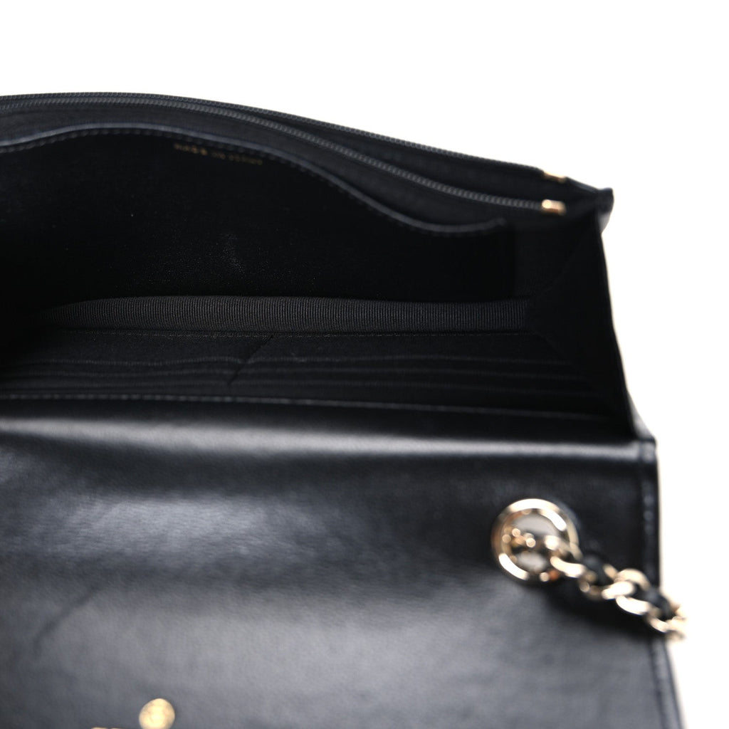 Lambskin Quilted Crystal CC Wallet On Chain WOC Black wholesalehk.shop