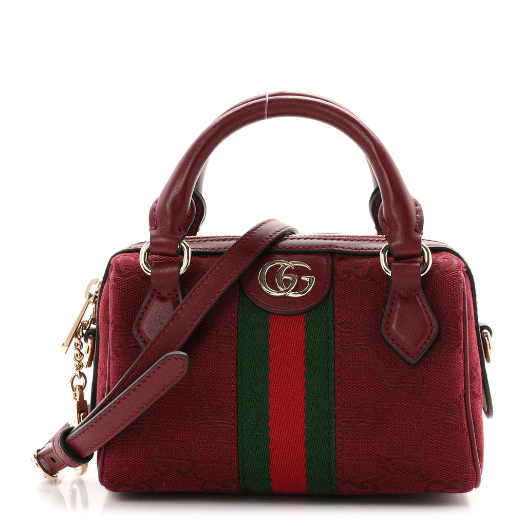 GG Supreme Monogram Textured Dollar Calfskin Web Super Mini Ophidia Top Handle Bowler Bag Rosso Ancora wholesalehk.shop