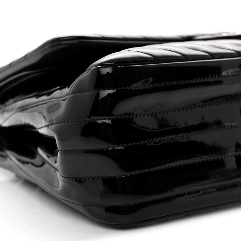 Patent Chevron Quilted Jumbo Double Flap Black wholesalehk.shop