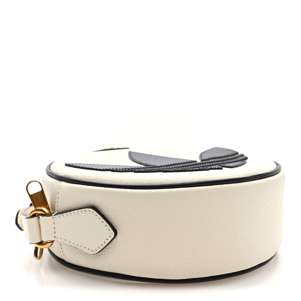 X ADIDAS Textured Dollar Calfskin Web Trefoil Logo Small Ophidia Round Shoulder Bag Off White Black wholesalehk.shop