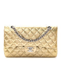 Striated Patent Quilted Medium Double Flap Gold wholesalehk.shop