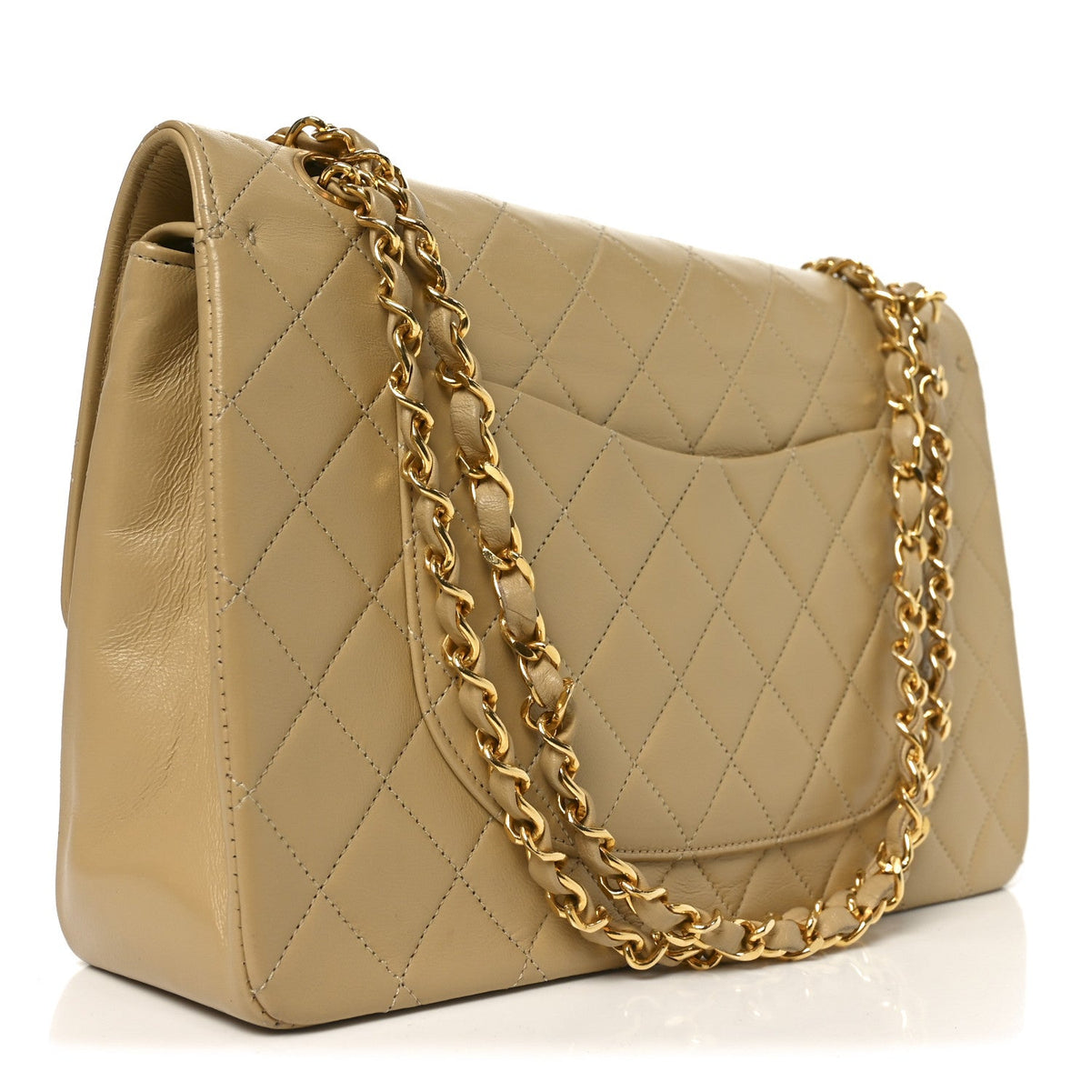 Lambskin Quilted Medium Double Flap Beige wholesalehk.shop