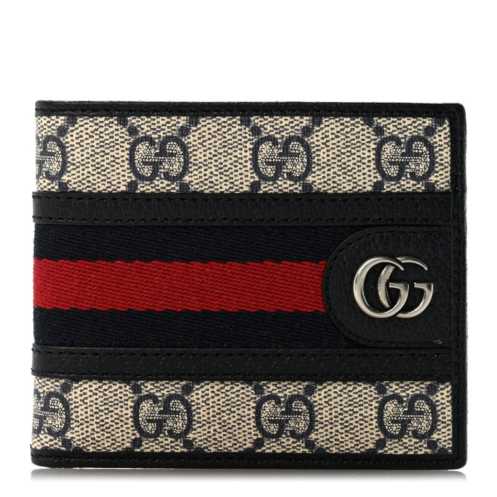 GG Supreme Monogram Web Mens Ophidia Bi-Fold Coin Wallet Beige Blue wholesalehk.shop
