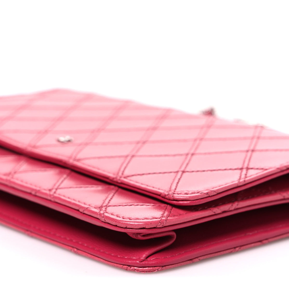Lambskin Diamond Stitched Wallet On Chain WOC Pink wholesalehk.shop
