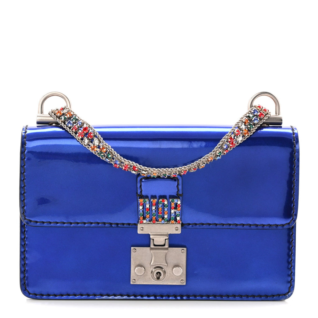 Metallic Patent Crystal Dioraddict Flap Bag Blue wholesalehk.shop