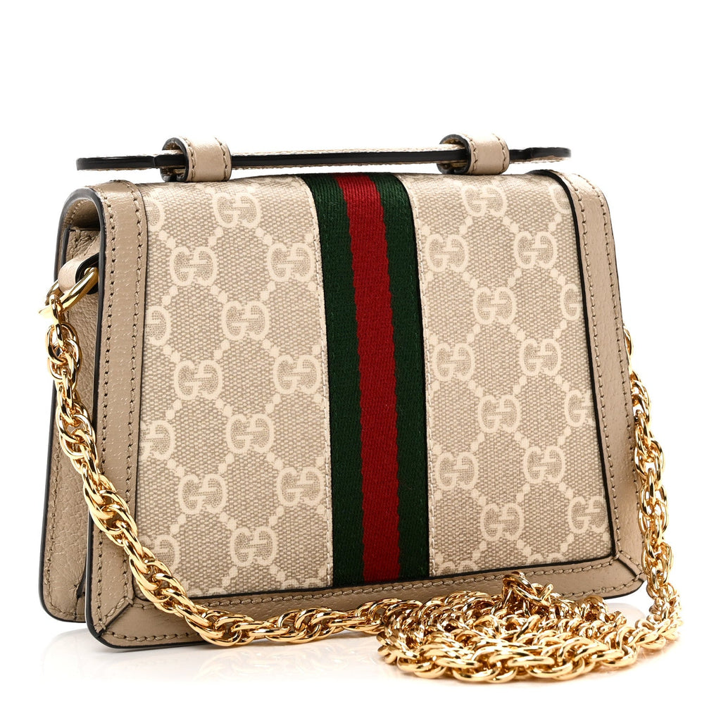 GG Supreme Monogram Textured Dollar Calfskin Web Mini Ophidia Padlock Top Handle Chain Shoulder Bag Beige Mystic White Oatmeal £¨ Direct shipment via from wholesalehk.shop