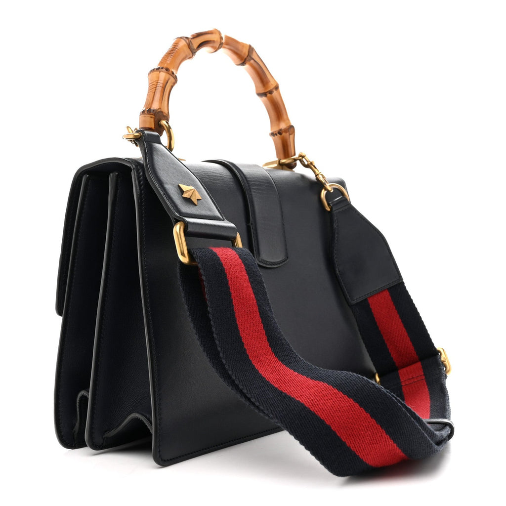Moon Calfskin Web Medium Dionysus Bamboo Top Handle Bag Blue Emerald Hibiscus Red wholesalehk.shop