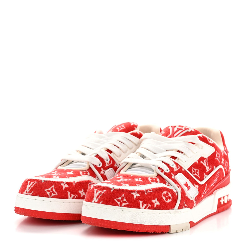 Jacquard Velvet Monogram Mens LV Trainer Sneakers 8 Red £¨ Direct shipment via from wholesalehk.shop