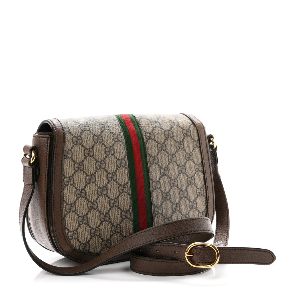 GG Supreme Monogram Web Small Ophidia Flap Messenger Bag Brown wholesalehk.shop