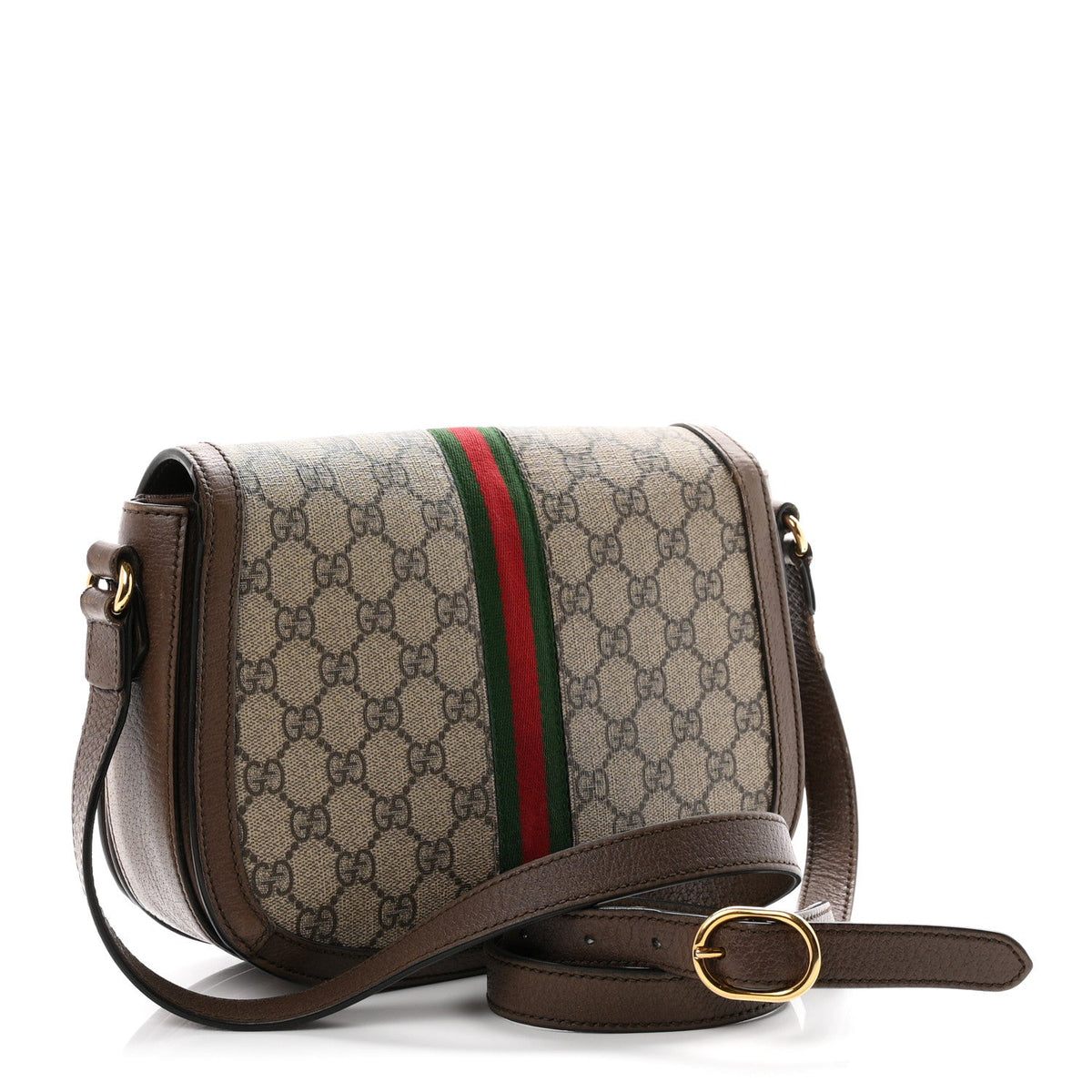 GG Supreme Monogram Web Small Ophidia Flap Messenger Bag Brown wholesalehk.shop