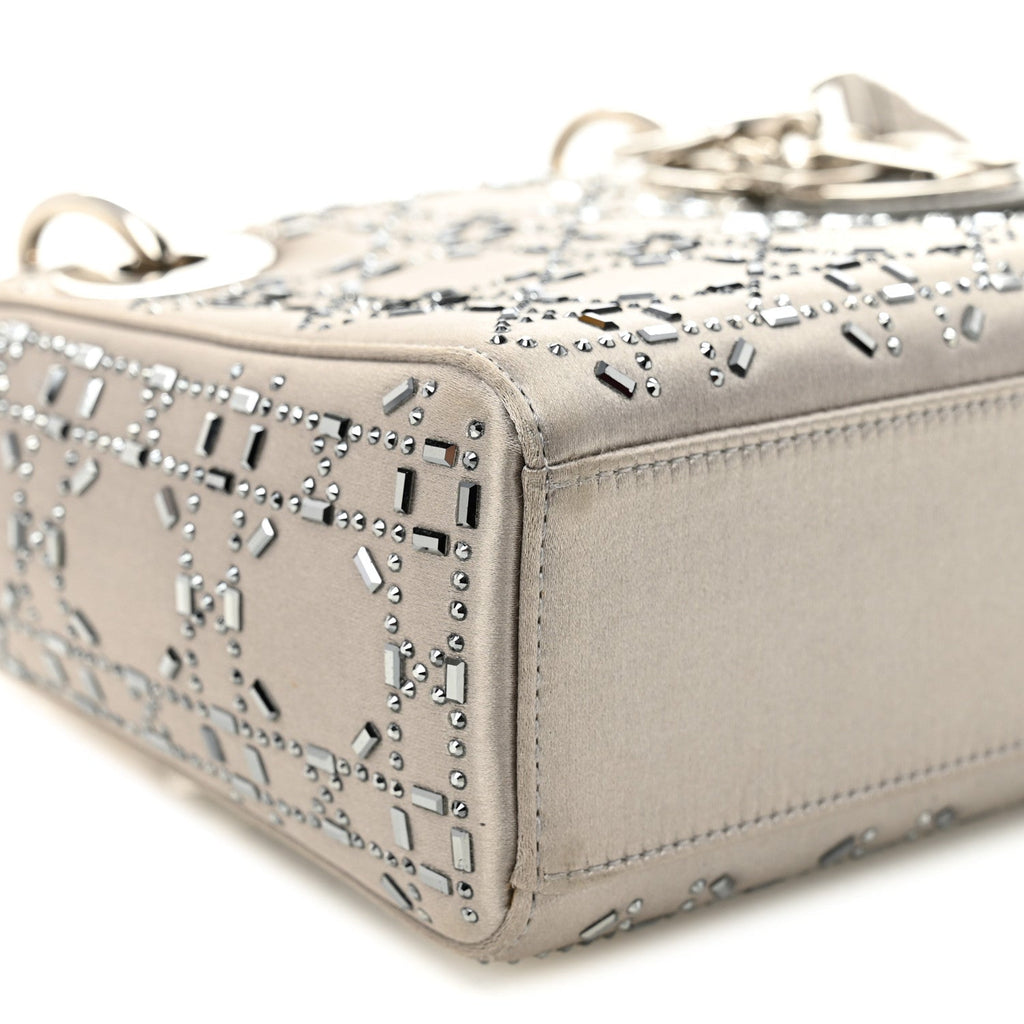 Satin Crystal Cannage Mini Lady Dior Gray wholesalehk.shop