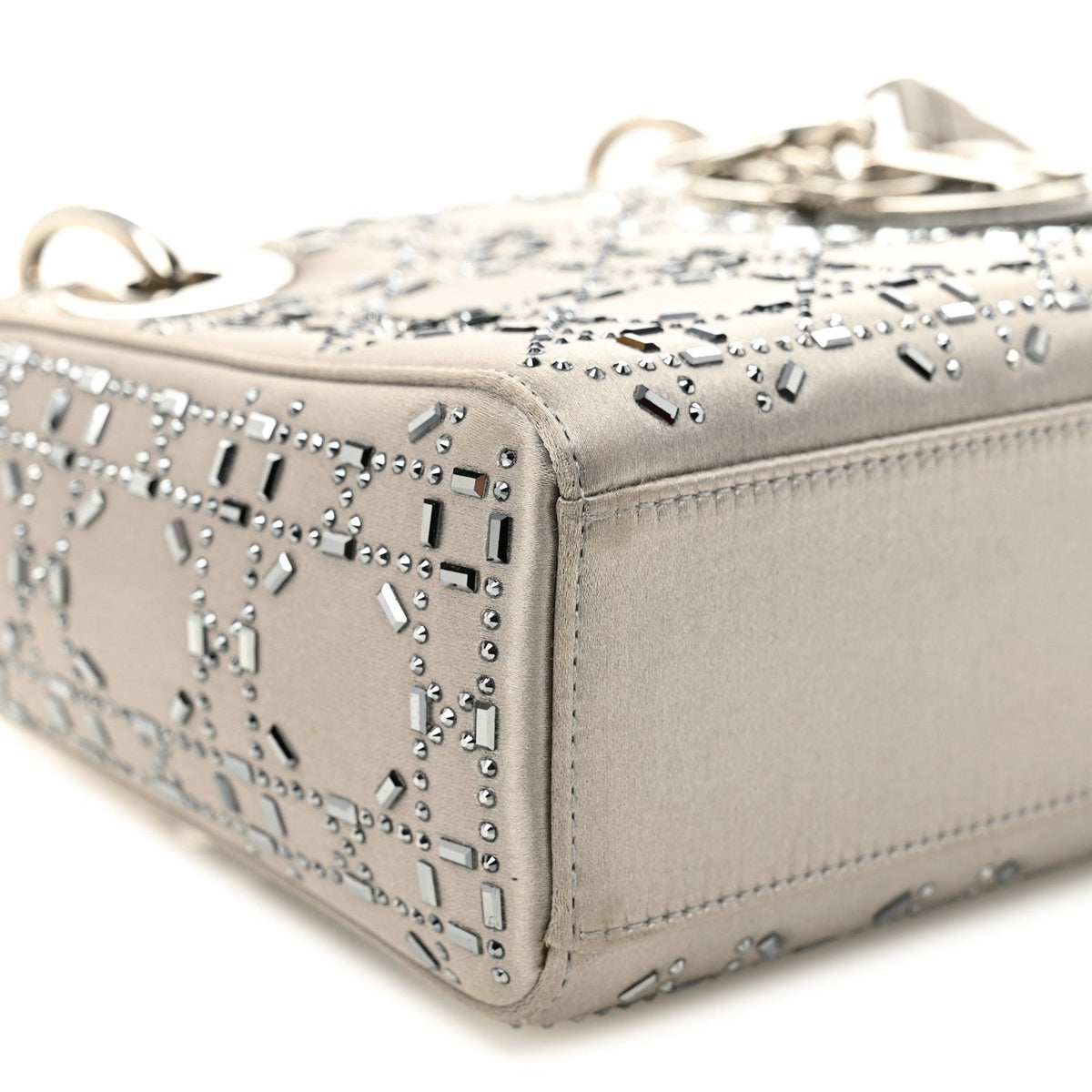 Satin Crystal Cannage Mini Lady Dior Gray wholesalehk.shop