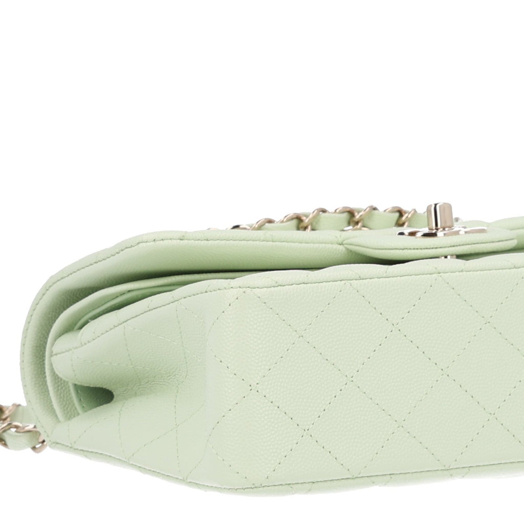 Caviar Quilted Small Double Flap Light Green wholesalehk.shop