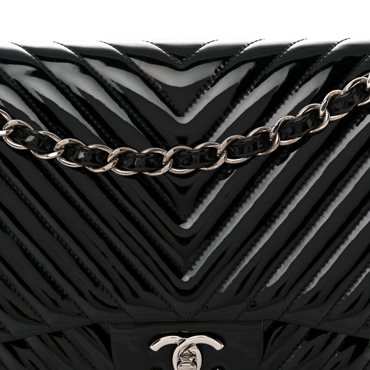 Patent Chevron Quilted Jumbo Double Flap Black wholesalehk.shop
