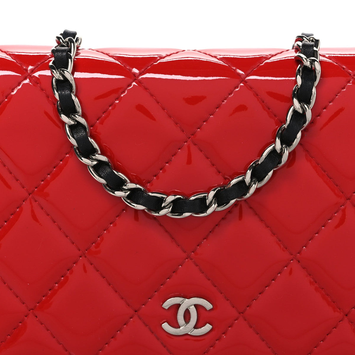 Patent Quilted Bi-Color Wallet On Chain WOC Red Black wholesalehk.shop