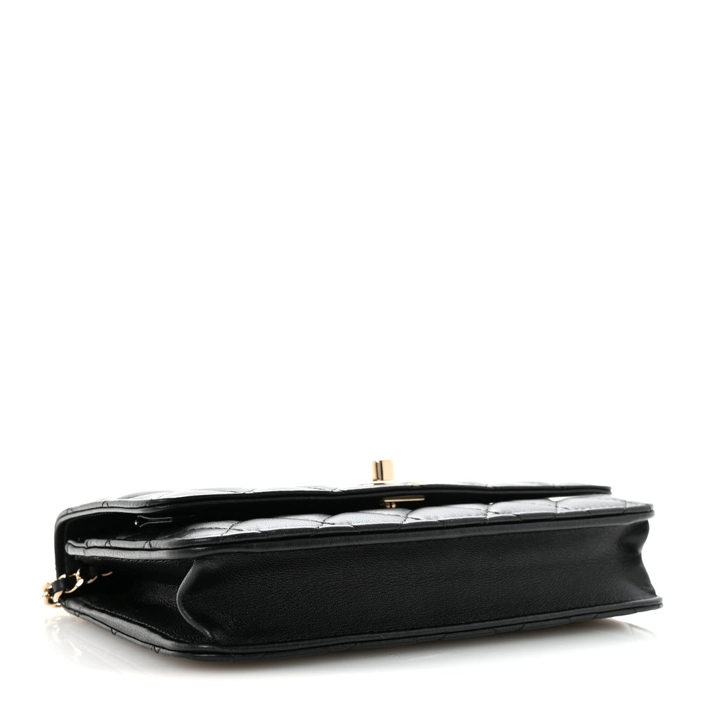 Lambskin Quilted Trendy CC Wallet On Chain WOC Black wholesalehk.shop