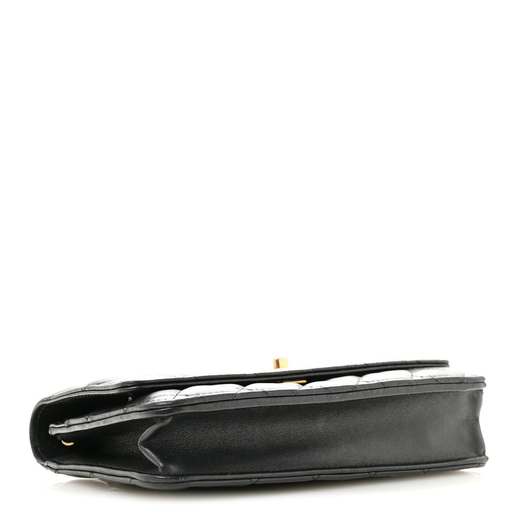 Lambskin Quilted CC Pearl Crush Wallet on Chain WOC Black wholesalehk.shop