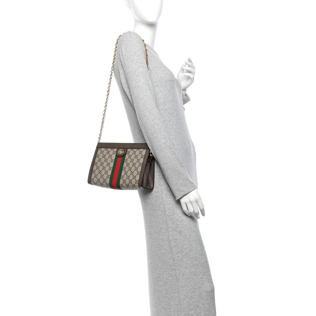 GG Supreme Monogram Web Small Ophidia Chain Shoulder Bag Brown wholesalehk.shop
