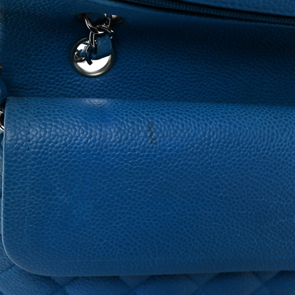 Iridescent Caviar Quilted Medium Double Flap Blue wholesalehk.shop