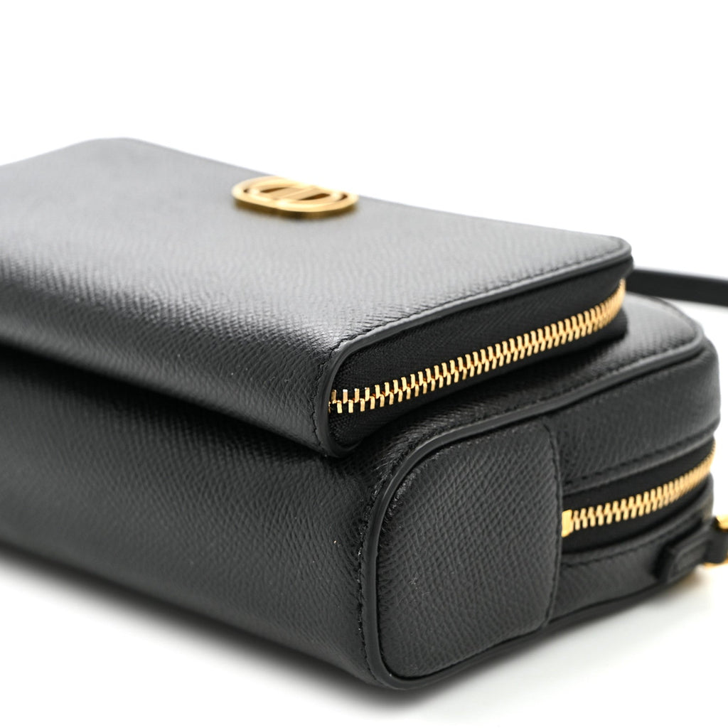 Grained Calfskin Caro Double Pouch Black wholesalehk.shop