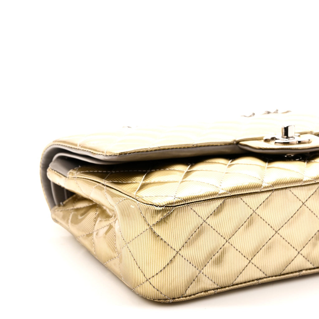 Striated Patent Quilted Medium Double Flap Gold wholesalehk.shop
