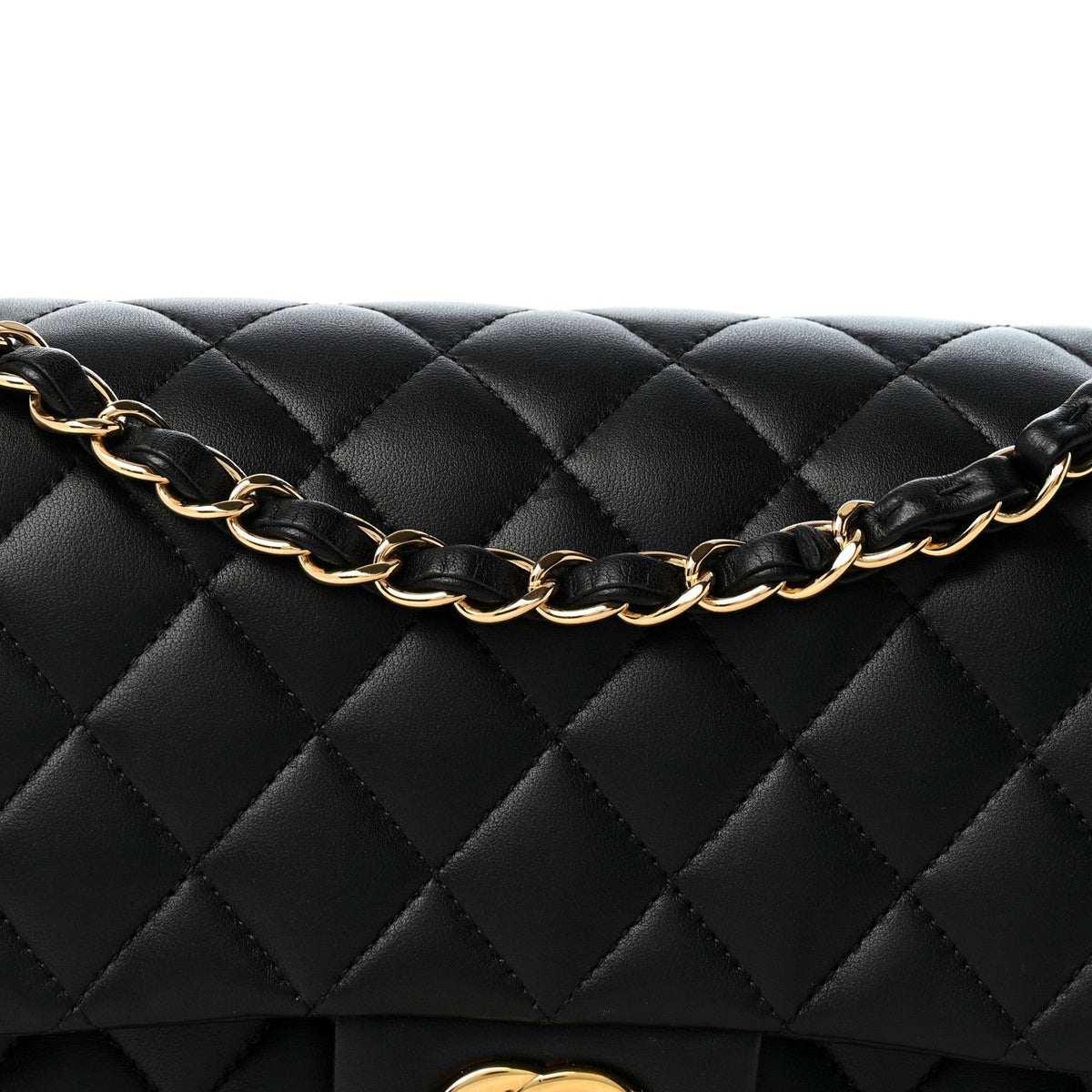 Lambskin Quilted Medium Double Flap Black wholesalehk.shop