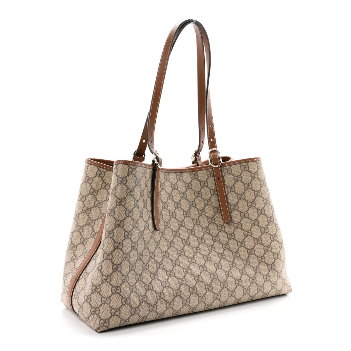 GG Supreme Monogram Emblem Large Tote Bag Beige Dark Brown wholesalehk.shop