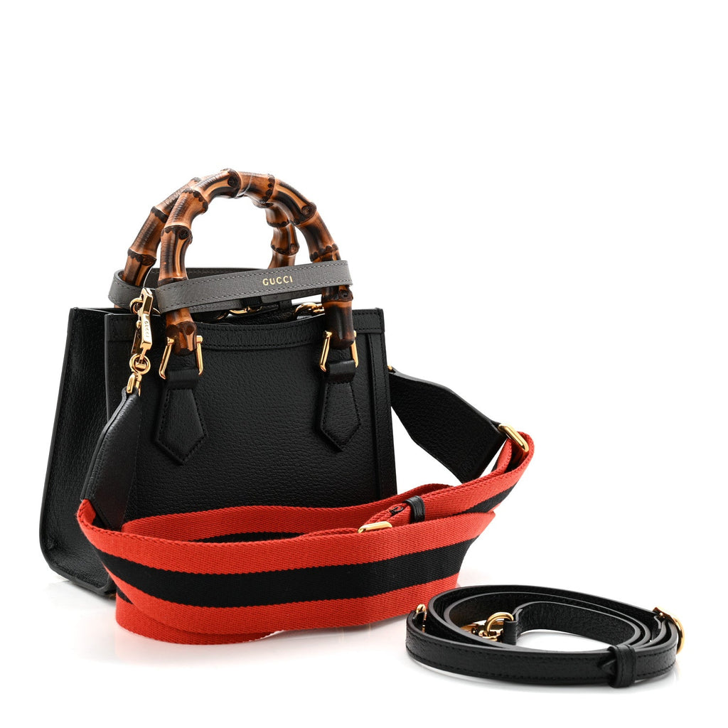 Textured Dollar Calfskin Web Mini Diana Tote Bag Black wholesalehk.shop
