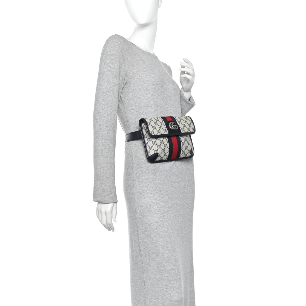 GG Supreme Monogram Web Small Ophidia Belt Bag 90 36 Beige Navy wholesalehk.shop