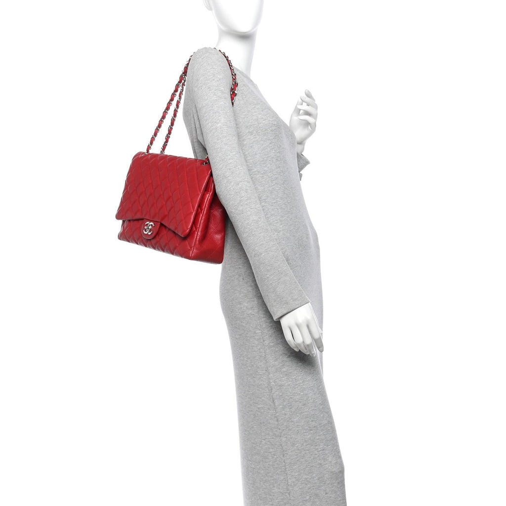 Caviar Quilted Maxi Double Flap Dark Red wholesalehk.shop
