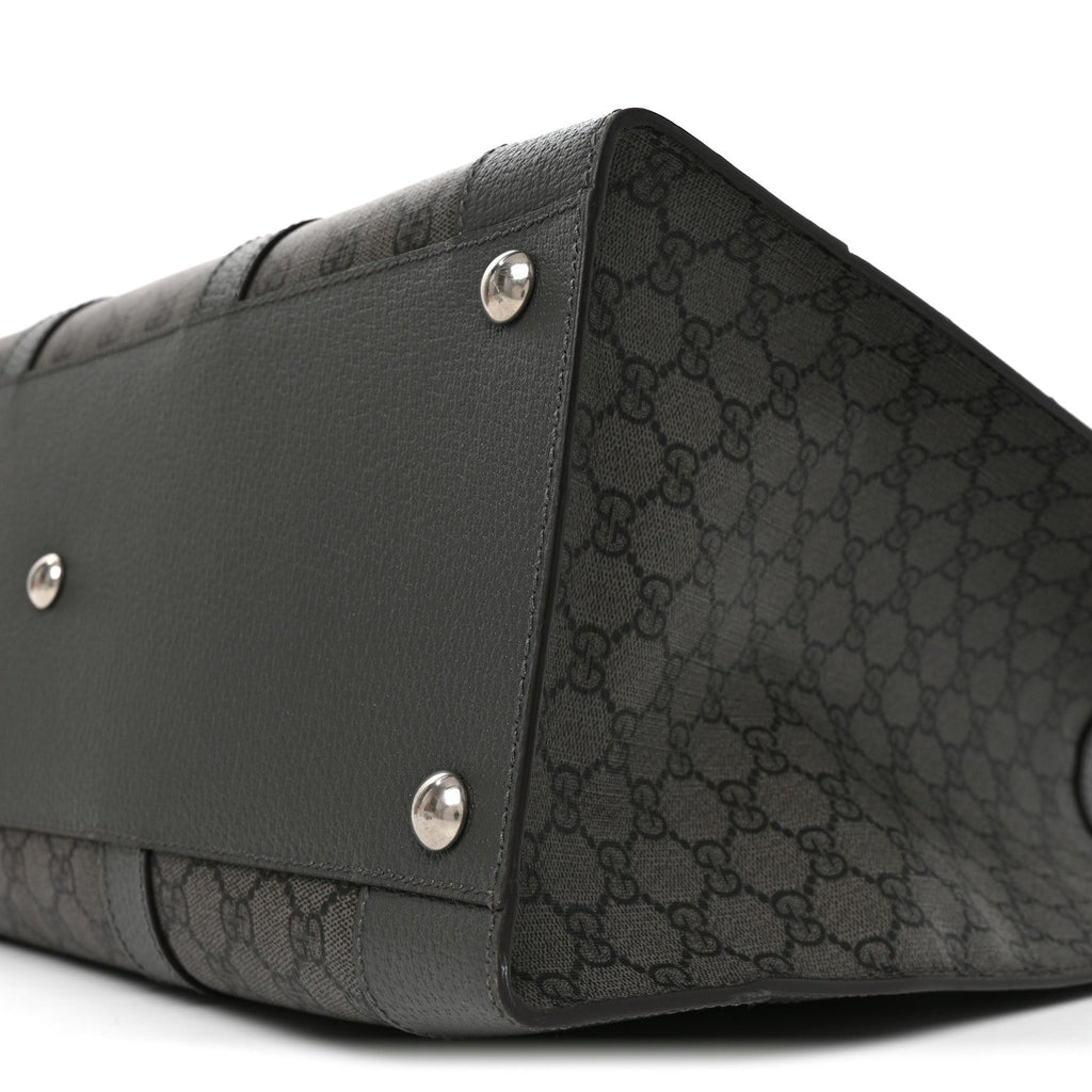 GG Supreme Monogram Textured Dollar Calfskin Large Ophidia Tote Bag Grey Black Graphite Grey wholesalehk.shop