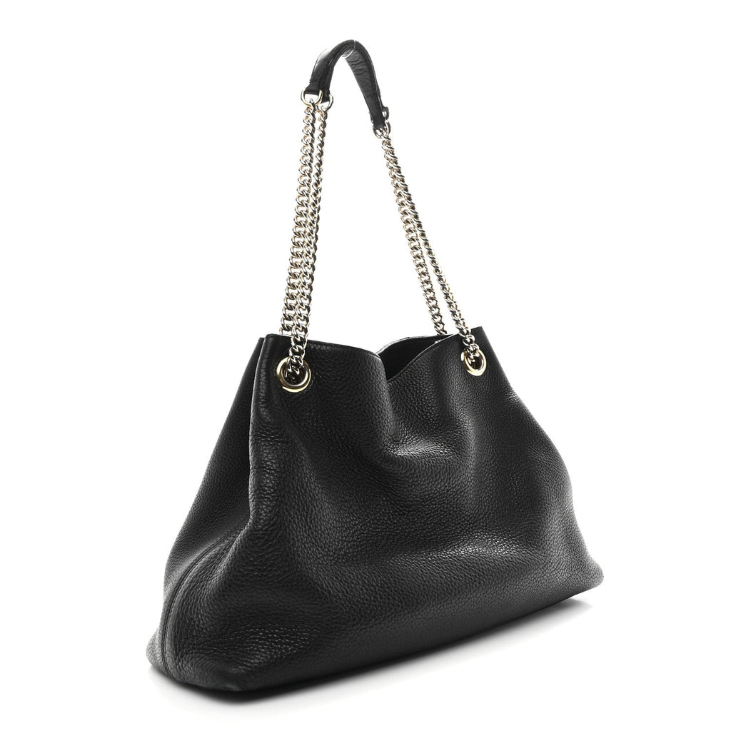 Pebbled Calfskin Medium Soho Chain Shoulder Bag Black wholesalehk.shop