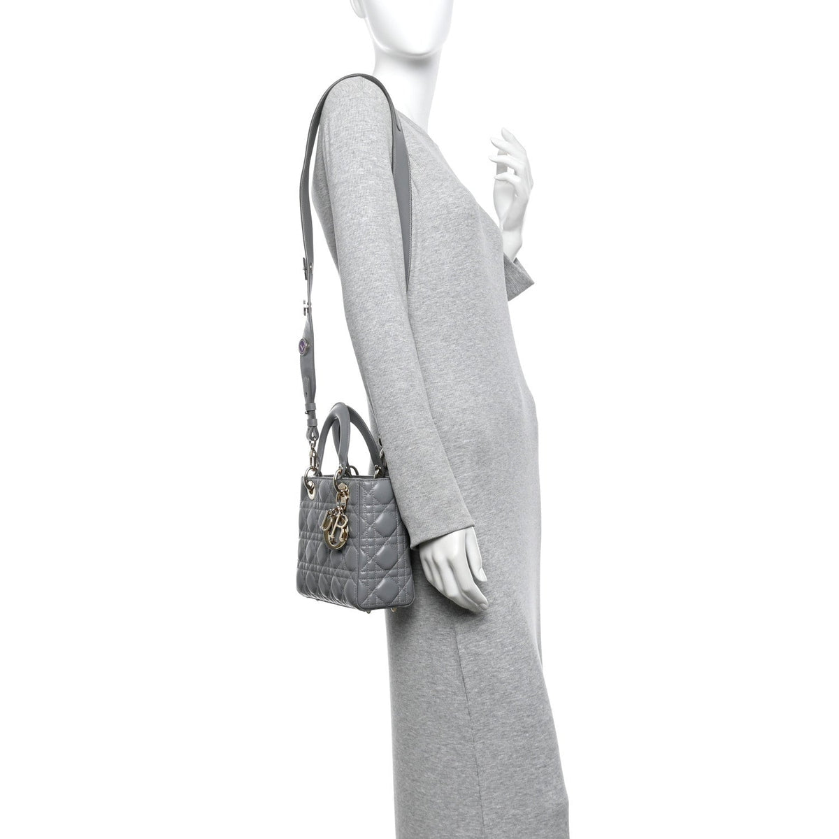 Lambskin Cannage Small My Lucky Badges My Lady Dior Grey wholesalehk.shop