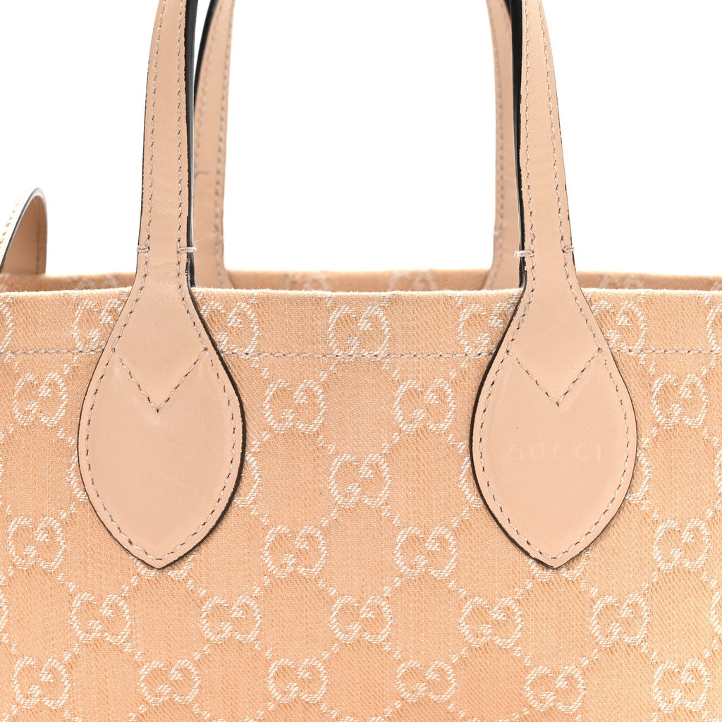 Denim Ophidia GG Monogram Tote Medium Light Beige wholesalehk.shop